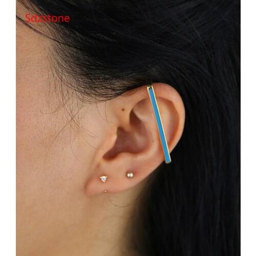 Sdzstone fashion Women Jewelry 1 Piece Ear Cuff No Piercing Ear Clip Earrings White Rainbow Enamel Rectangle Cuff Earring