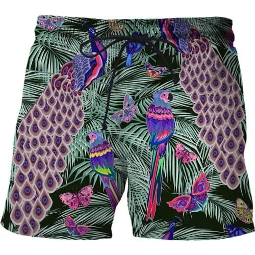 2021New peacock Men Shorts Cartoon 3D printed fashion Elastic Waist man swimsuit Male Bermudian shorts Boy Shorts men summer
