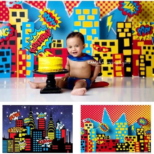 Superhero Backgrounds Birthday Party Baby Comics Personalized Poster Portrait Photography Backdrops for Photo Studio
