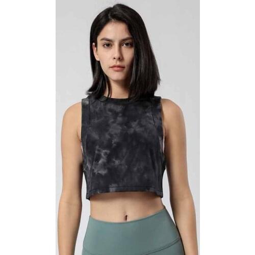 Loose Fit Tie Dry Gym Workout Cropped Tank Top Women Cotton Feel Plain Yoga Fitness Crop Top Running Sporty Vest Without Pads