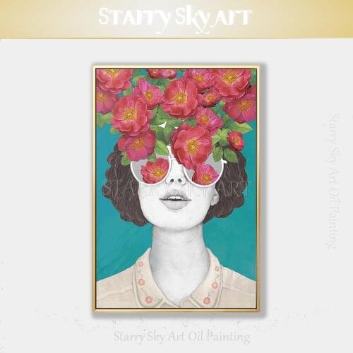Top Artist Hand-painted High Quality Beauty Lady with Roses Portrait Oil Painting Wall Art Lady Head with Flowers Oil Painting