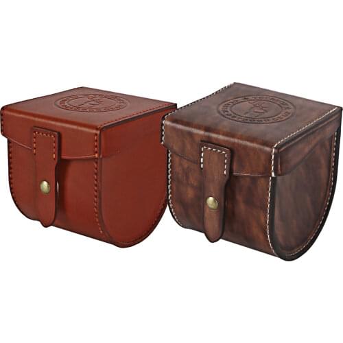 Tourbon Vintage Genuine Leather Fishing Fly Reel Case Thick Fleece Padded Coil Carrier Pouch Fishing Accessories for 108mm Reel