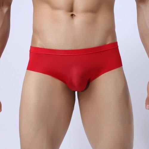 Sexy Gay Underwear Men Ice Silk Briefs Semi-transparent Panties Man Solid Breathable U Convex Pouch Underpants Cueca ropa M-XXL