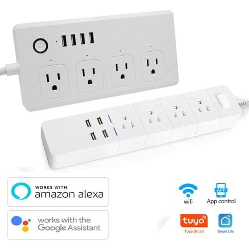 Tuya Wifi Extension Socket US/BR Power Strip Plug With USB Remote Control 1.5/1.8m Extension Cable Work With Alexa Google Home