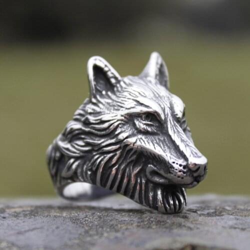 Vintage Silver Color Domineering 3D Wild Wolf Biker Rings for Men Nordic Timber Wolf Totem Animal Ring Hip Hop Jewelry Gift