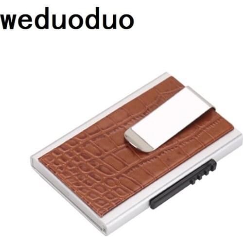Weduoduo High quality Credit Card Holder RFID Blocking Wallet Fashion PU Leather Metal Men Card Holder RFID Aluminium Card case