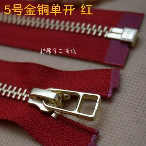 YKK zipper 5 metal gold and copper single open 50-100cm red - cardigan down clothing bags