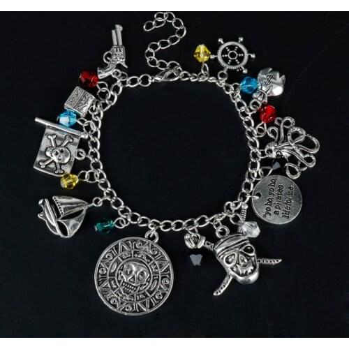 MACHUN Captain Jack Pirates of the Caribbean Gun/Rudder/Skull Bone Flag Pendants Bangles Bracelets Movie Jewelry -25