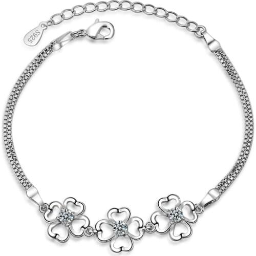 Fine 925 Sterling Silver Jewelry Zircon Lucky Flowers Leaves Bracelet for Women Elegant Wedding Birthday Accessories Gifts SB149