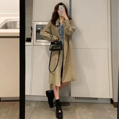 2021 Fashion Spring/Autumn Mid-Length WomenS Trench Coat Korean Style Loose Popular Tooling Jacket Double Breasted Female Coat