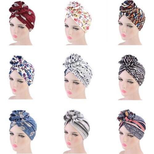 Womens Flower Style Turban Fashion Chemo Cap Muslim Print Cotton Headwrap Dropshipping