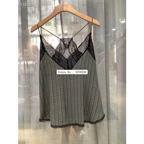 Woman LETTERS Jacquard viscose Camisole V-neck Thin Strappy Contrast Lace embroidered Vest Fashion Vest Top 2021S