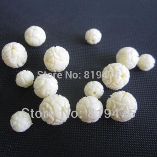 20 pieces/lot) Carved flowers beads Artificial Coral beads 6mm 8mm 20mm Beige color for Jewelry making