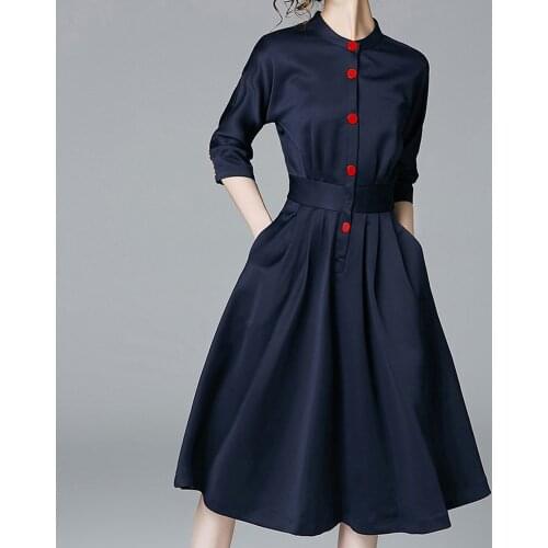 2020 New Spring Autumn Vintage Dresses Women Slim 3/4 Sleeve A Line Office Wear Elegant Laides Ol Work Business Vestido