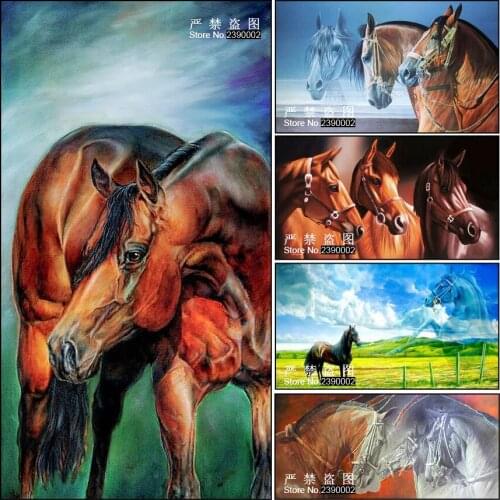 5D Diy Diamond Embroidery Animal Paintings Rhinestone Pasted Diy Diamond Painting Printed Classic Horses Full Square