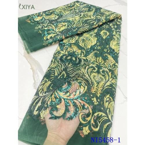 African Sequin Lace Fabric High Quality French Tulle Lace Fabric with Sequins Nigerian Laces Fabrics for Party Wedding NI5458