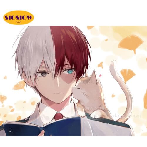 5d Diy Diamond mosaic Embroidery Anime Todoroki Shouto Cat Daimond Painting Cartoon Full round Square Gifts For Girls decor room