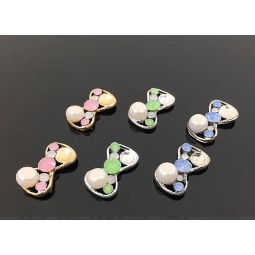 Bowknot Rhinestone Buttons Bling Flatback Crystal Pearl Decorative Buttons Flower Center Craft Supplies