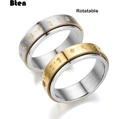 Bten Religion Sculpture Six Word True Words Lucky Amulet Stainless Steel Rings Women Men Retro Jewelry Titanium Steel Ring