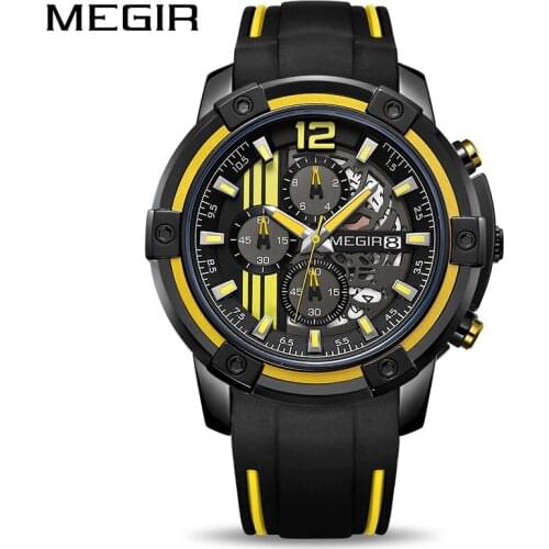 MEGIR Big Dial Quartz Men Watches with Chronograph Silicone Military Sport Watch Men Relogio Masculino Fashion Wristwatches