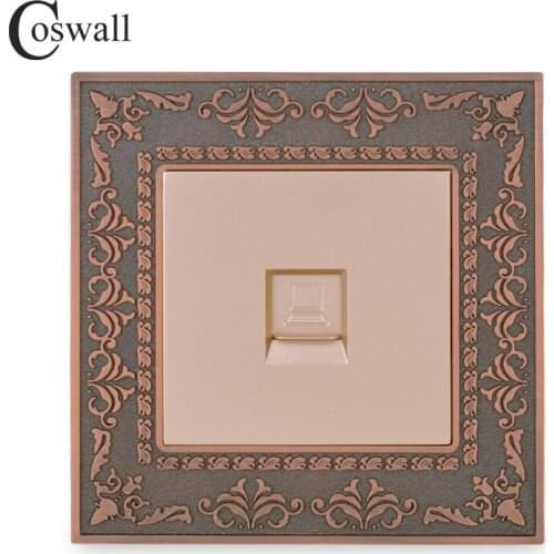 Coswall Embossing Retro Zinc Alloy Panel Wall Socket 1 Gang CAT5E RJ45 Internet Data Computer Connector AC 110~250V