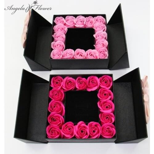 Rose Flower Double Door Box Soap Flower Gift Box Jewelry Necklace Packing Bow Box Birthday Valentines Day Gift Home Decoration