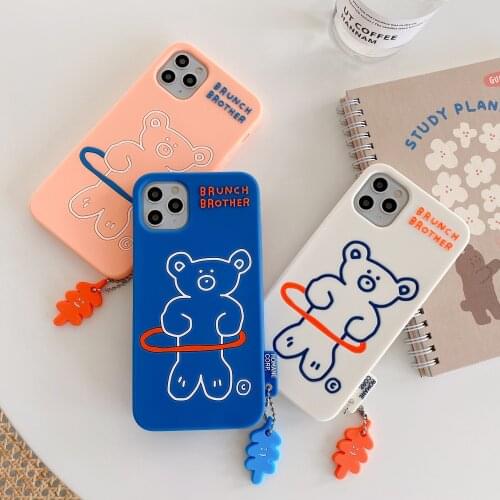 Hula hoop bear 3D Cartoon Sports Bear silicone Cover For iphone12 mini 11 Pro Phone Case X XR XS MAX 6 6s 7 8 Plus Soft Pendants