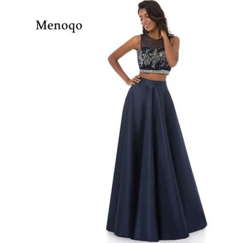 Menoqo 2020 New Arrival Two 2 Piece Prom Dresses Scoop Sleeveless A-Line Floor Length Beading Party Dresses Vestido De Vesta