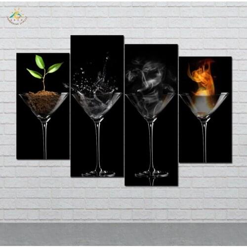 Earth Water Fire Air Wall Art HD Prints Canvas Art Painting Modular Picture And Poster Canvas Painting Home Decor 4 Pieces