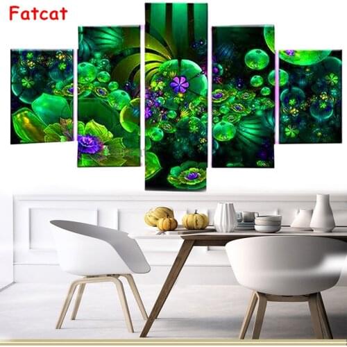 Green Beautiful Flowers 5D DIY Diamond Painting Full Square Round Diamond Embroidery Mosaic art Unique Gift 5 Panels Set PP2251