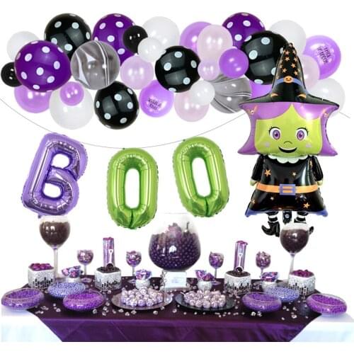 Halloween balloon 12 inch purple black wave dot latex balloon witch bat Halloween party decoration balloon set
