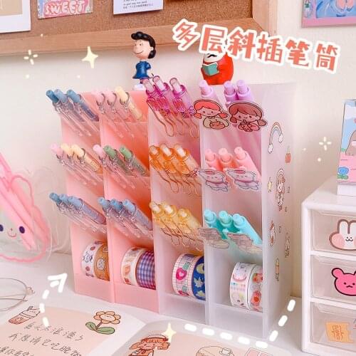 Desk Organizer for Pens Storage Brush Stand Desk Pencil Holder For School Supplies Kawaii Stationery Office Makeup Storage Box