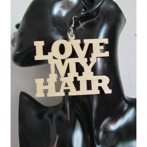 Natural Love My Hair Word Wooden Earrings