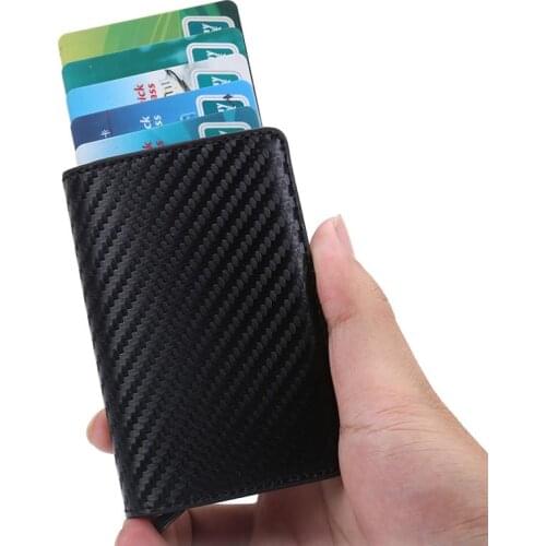 Newest Unisex Band Credit Card Holder Carbon Fiber PU Leather Blocking Rfid Wallet Security Information Aluminum Card Case Purse