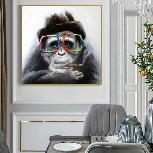Monkey Smoking a Cigar Graffiti Art Canvas Paintings On the Wall Art Posters And Prints Black Monkey Art Pictures For Kids Room