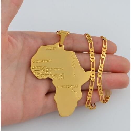 Anniyo Big Map of Africa Pendant Necklace for Men Jewelry Hip-Hop Chain Ethiopian Bigger Charms (Pendant Size 6.5cm) #048306