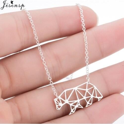 Jisensp Women Fashion Polar Bear Necklace Jewelry Hollow Out Origami Animal Necklace & Pendants Party Accessories Mama Bear Gift