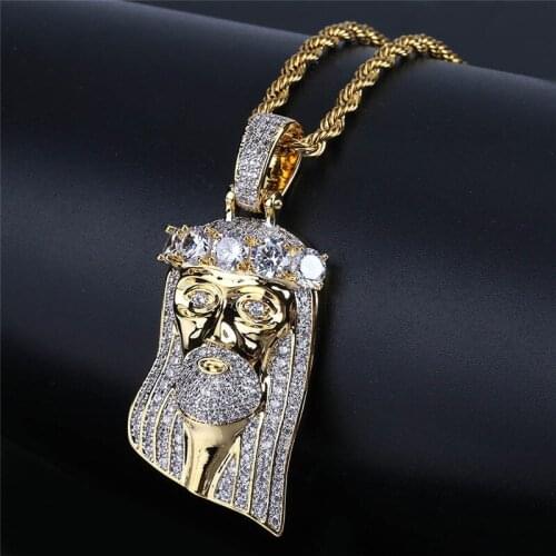 Hip Hop Necklace Zircon Jesus Crown Iced Out Cool Mens Pendant Necklace Gold Chain For Men Fashion Jewelry