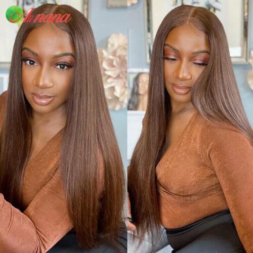 Alinana Bone Straight 13x4 Lace Front Wig For Black Women Chestnut Brown Color Human Hair Wigs Pre-Plucked Remy 4x4 Closure Wig