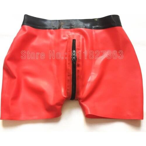100% Handmade Latex Rubber Gummi Red and Black Sexy and Hot Men Special Shorts Pants With Crotch Zipper