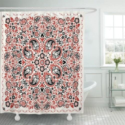 Western Paisley Bandana Silk Neck Scarf Kerchief Pattern Shower Curtain Waterproof Fabric 72 x 78 Inches Set with Hooks
