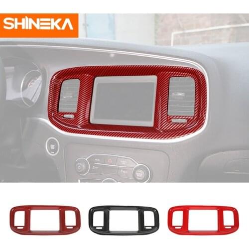 SHINEKA Car Carbon Fiber Dashboard Dvd Navigation Screen Frame Trim Cover Decoration Sticker For Dodge Charger 2015+ Accessories