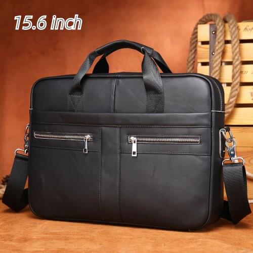 15.6 Inch Laptop Bag Men Briefcase Shoulder Bag Genuine Leather Business Large Space Lawyer Bag Computer Bag High Quality