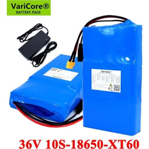 VariCore 36V 12Ah 10Ah 8Ah E-bike 18650 Lithium Battery Pack 20A BMS for Balancing scooter lawn mower with 42V 2A Charger