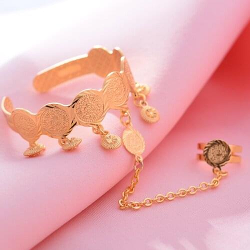 Wando Baby Gold color Coin Bangle Bracelet For Girl Islam Muslim Arab Coin Money Gold Middle East African Jewelry