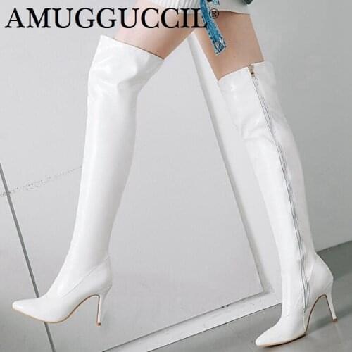 2021 New Plus Big Size 30-48 Black White Red Zip Fashion Sexy High Heel Over The Knee Thigh High Autumn Winter Women Boot X1803