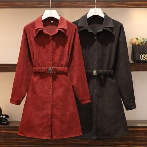 4XL plus size women elegant vintage shirt dress autumn winter 2021 long sleeve turn down collar solid slim short dresses vestido