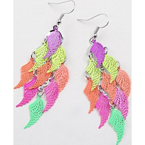 1 Pair Plating Colorful Small Wing Multi-Layers Dangle Earrings Lady Women Fashion Ear Accessories Wedding Party Jewelry Craft