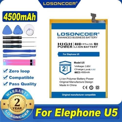 100% Original LOSONCOER NEW 4500mAh Battery For Elephone U5 Mobile Phone Battery