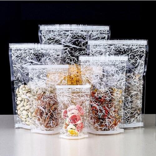 100pcs Stand up White Clear Plastic Snack Gifts Packaging Bags Resealable Pink Beverage Fruit Christmas Heat Sealing Pouches